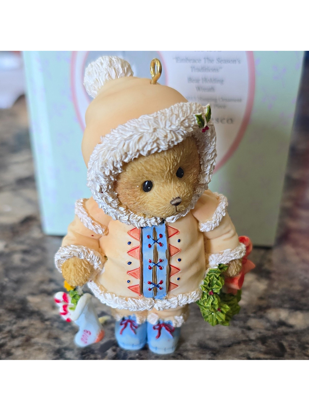 Christmas Teddy Bear Hanging Ornament, Hooded Coat with Wreath 4034598 2013